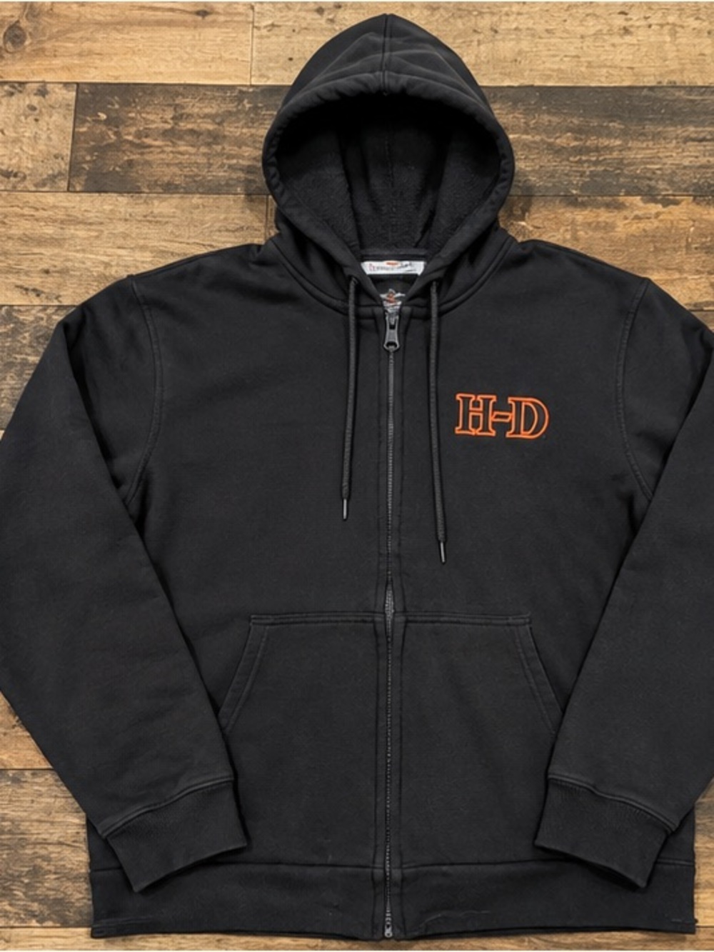 Harley-Davidson Black Zip Hoodie with Orange HD Chest Stitching
